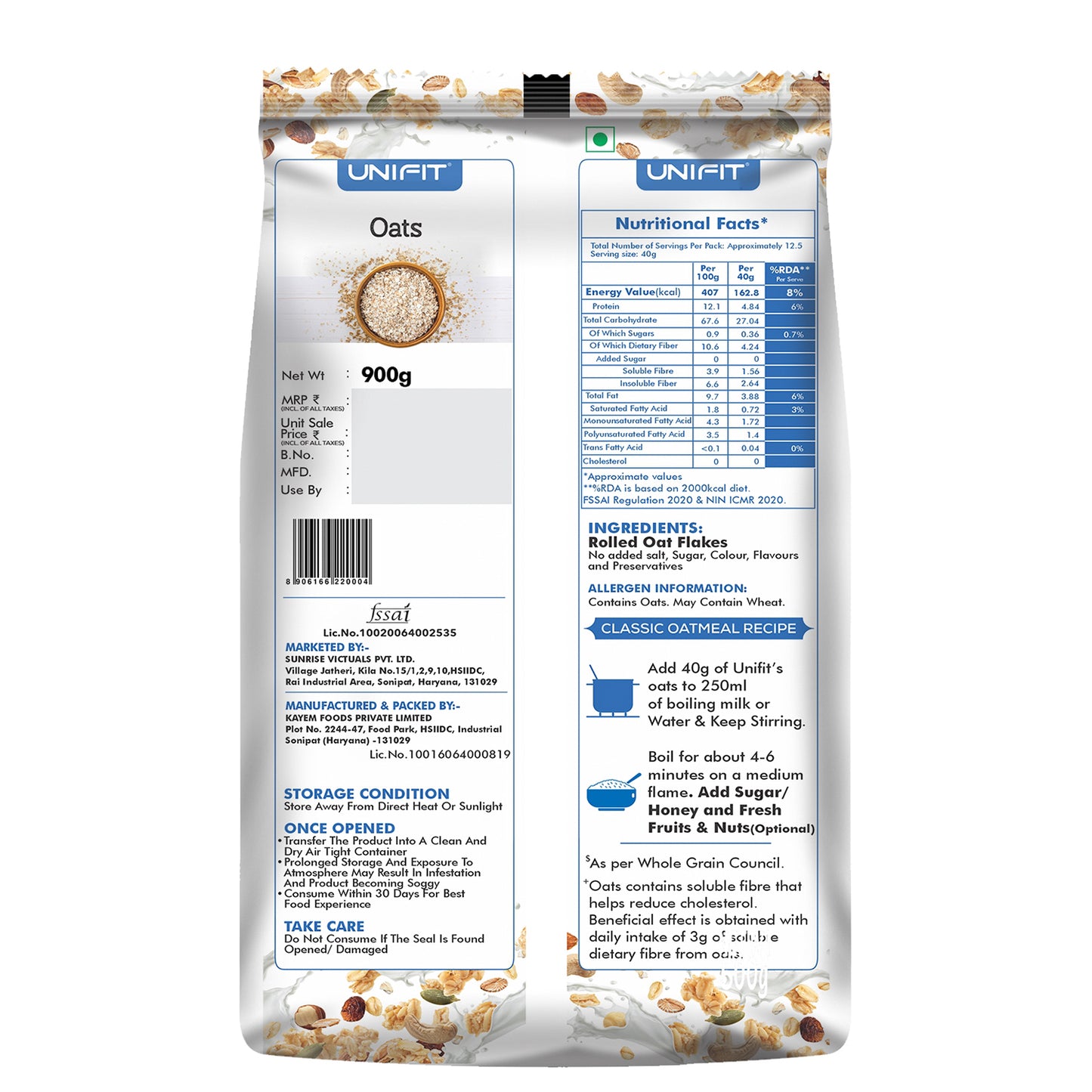 UNIFIT Oats 900g