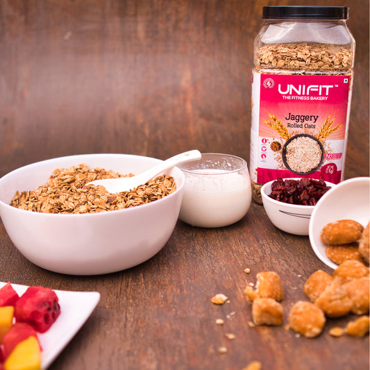 UNIFIT Jaggery Rolled Oats: Wholesome Breakfast with Natural Sweetness.