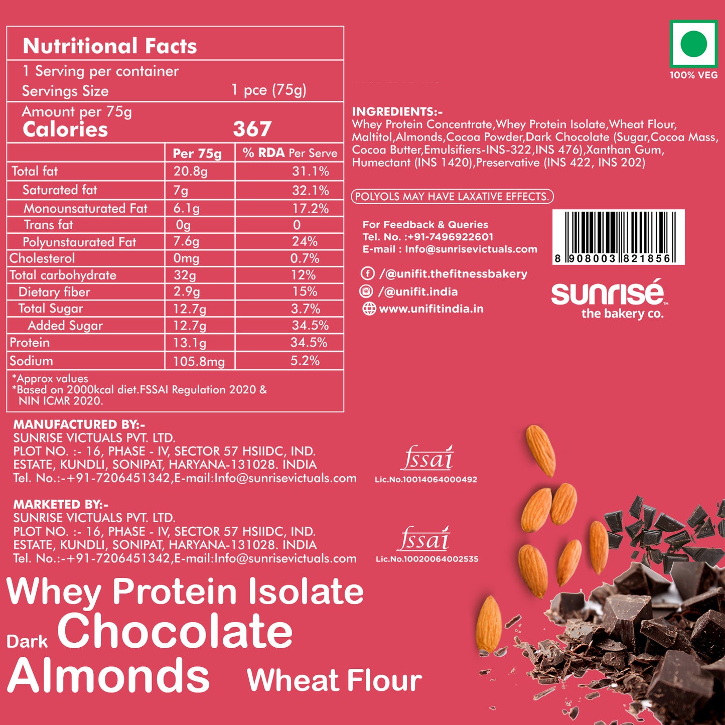 UNIFIT Whey Protein Almond Brownie Pack of 4