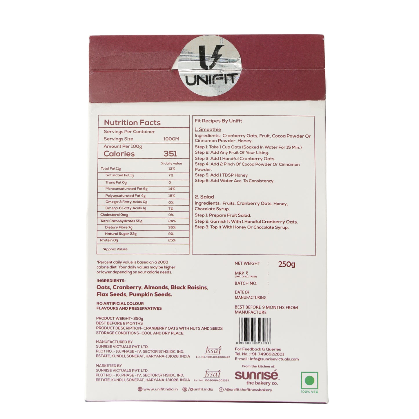 UNIFIT Cranberry Oats