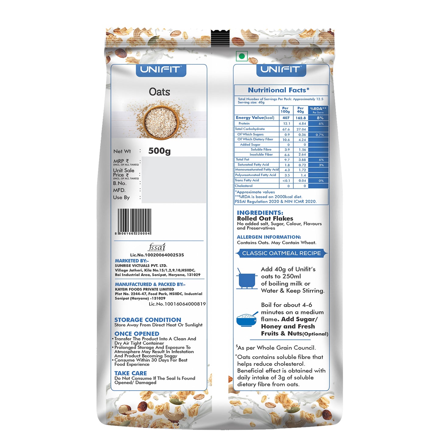 UNIFIT Oats 500g