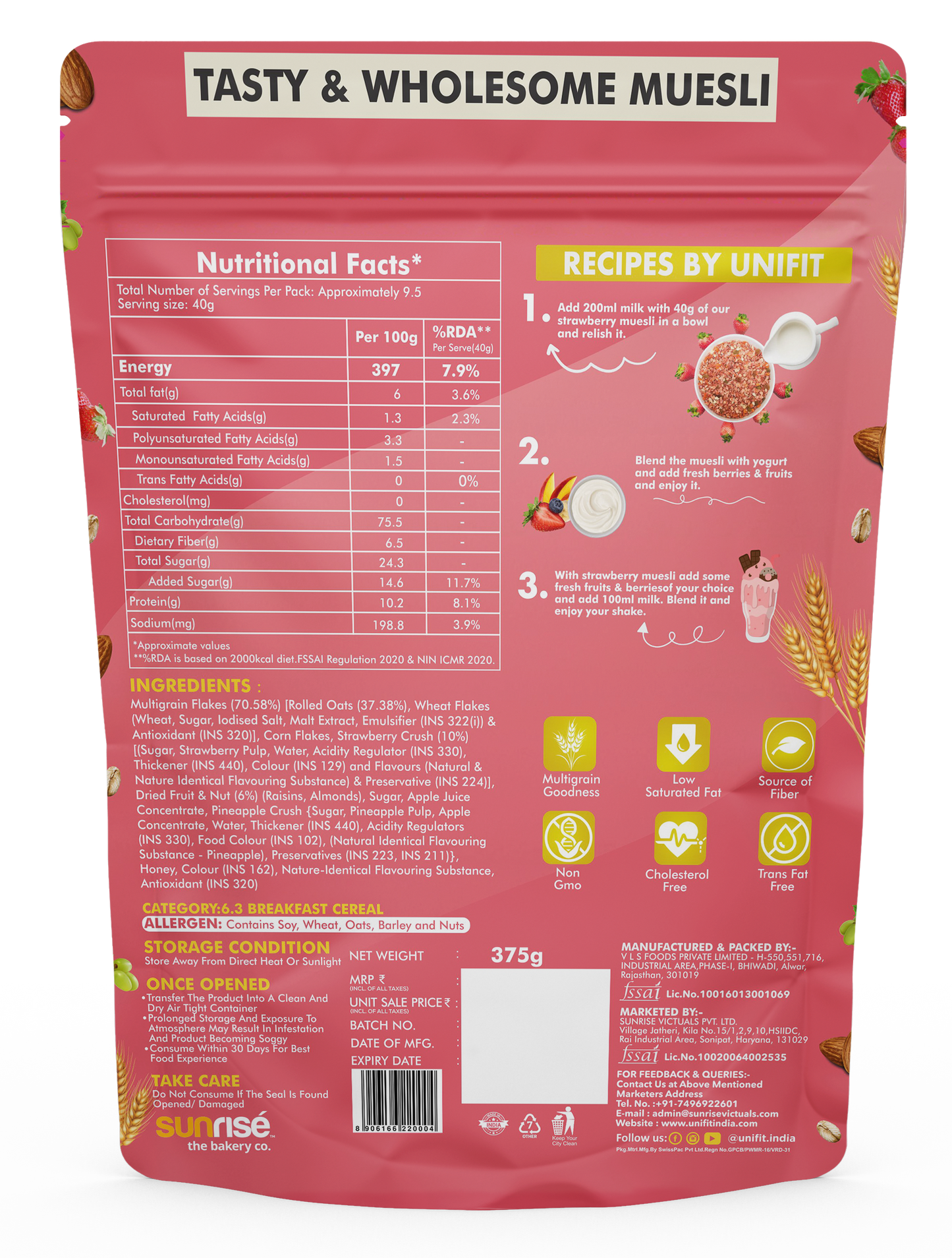 UNIFIT Strawberry Muesli 375g