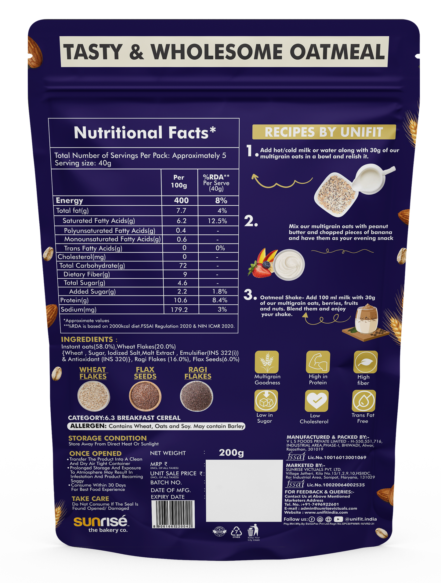 UNIFIT Multigrain Oats 200g