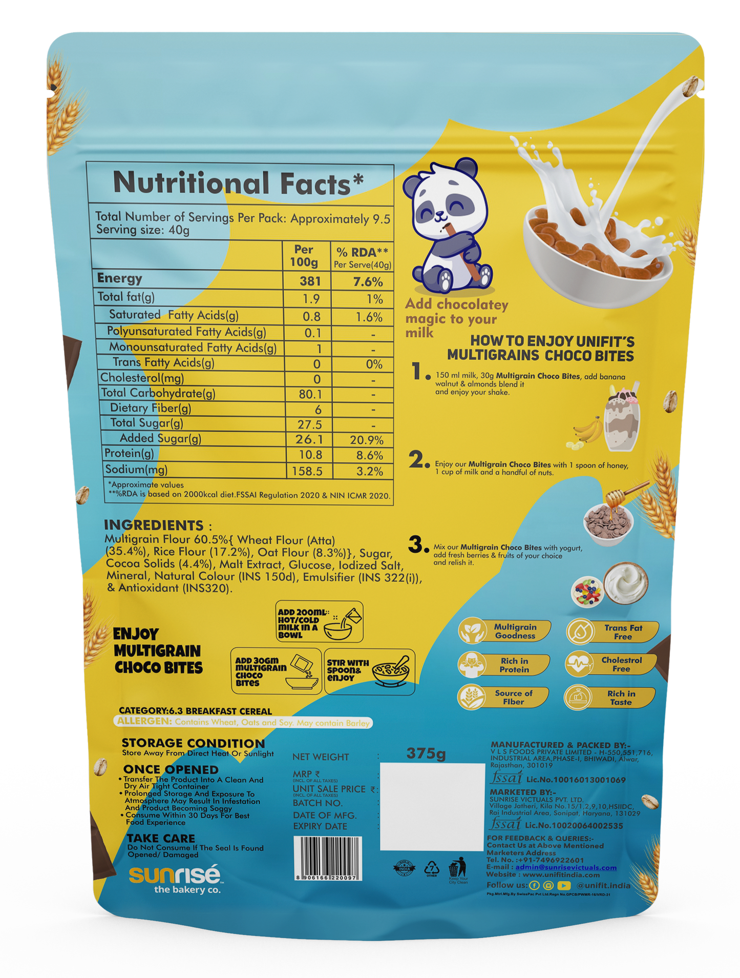 UNIFIT Multigrain Choco Bites 375g