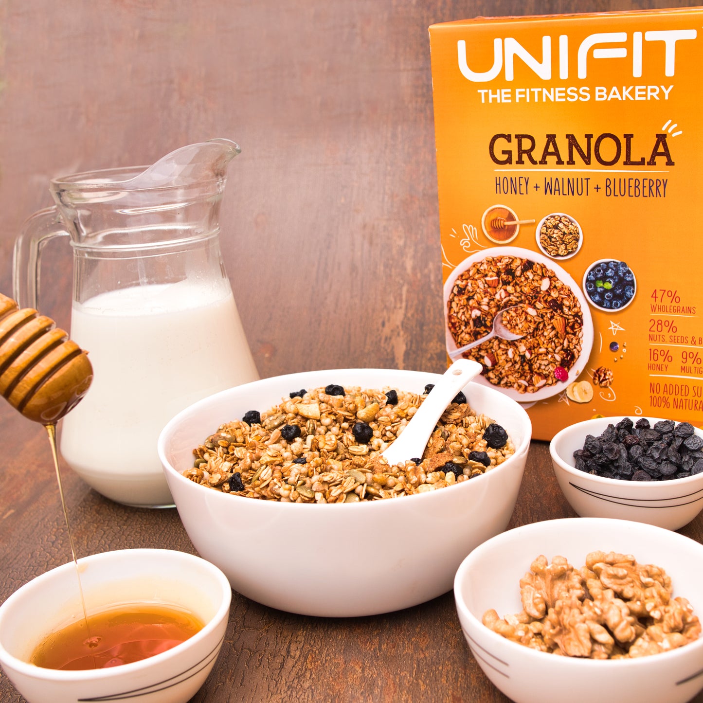 UNIFIT Instant Baked Crunchy Granola: A Quick, Nutritious Breakfast Delight.